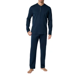 Pigiama Lungo Serafino in Cotone Caldo con Dettagli a Righe VPRT93210 – Perofil