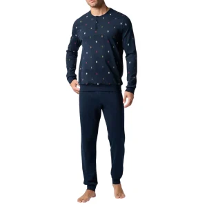 Pigiama Lungo Serafino in Cotone Invernale con Stampa Cravatteria VPRT93216 – Perofil