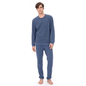 Pigiama Serafino con Fantasia Rigata in Punto Milano U773N1 – Ragno