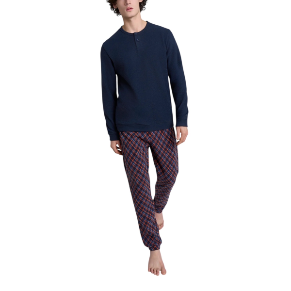 Pigiama a Serafino con Fantasia Tartan in Cotton Eco Pile U987N1 – Ragno - immagine 2