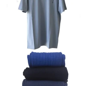 Box Mix T-Shirt Azzurra&Trittico di Calze in Filo di Scozia Sfumature di Blu