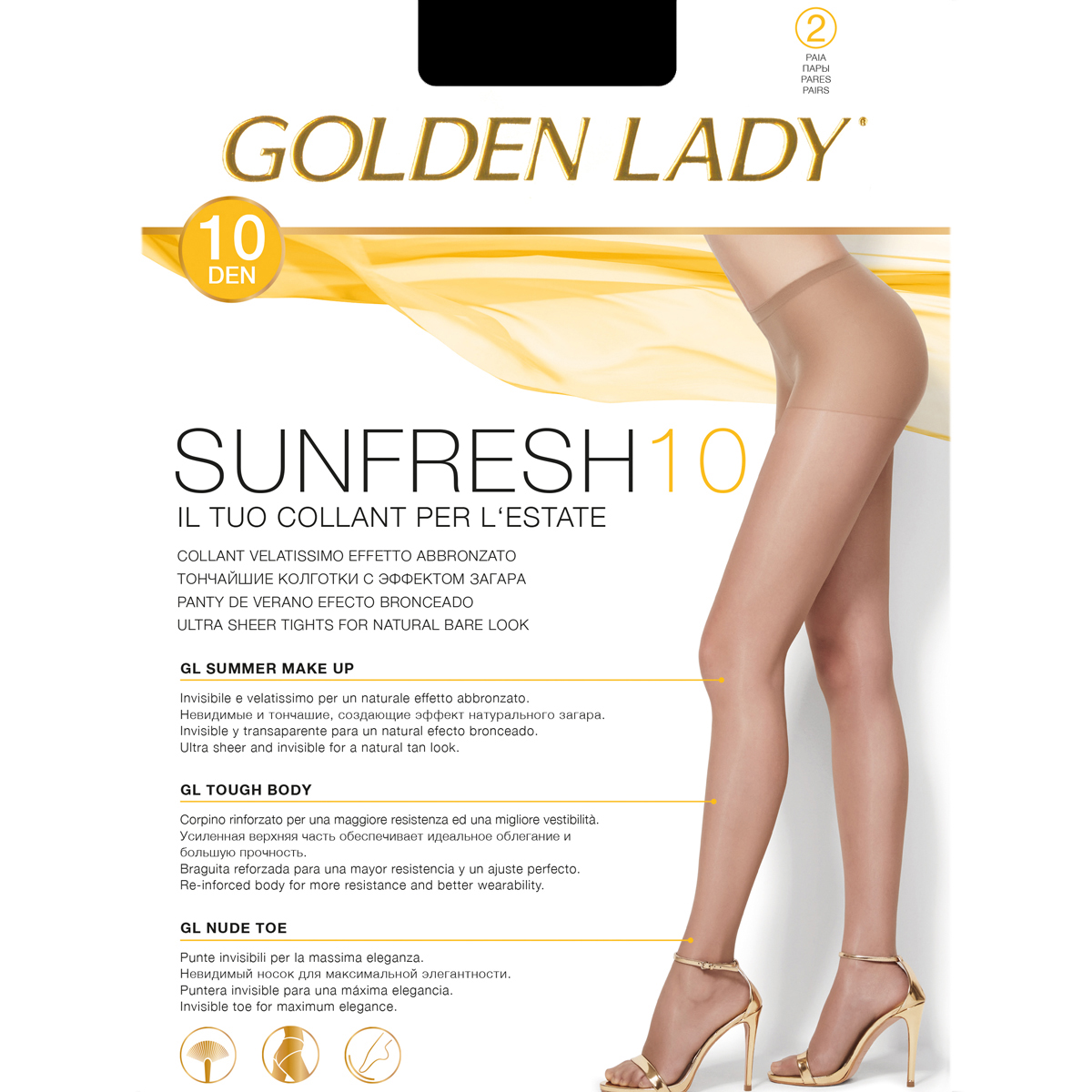 10 PAIA COLLANT GOLDEN LADY SUNFRESH 10 DENARI VELATISSIMO EFFETTO ABBRONZATO - immagine 2