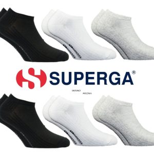 6 PAIA MINICALZE SUPERGA S3074 FANTASMINI IN COTONE BIANCO NERO