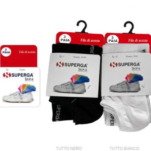 6 PAIA MINICALZE SUPERGA S748 FANTASMINI IN COTONEFILO DI SCOZIA BIANCO NERO