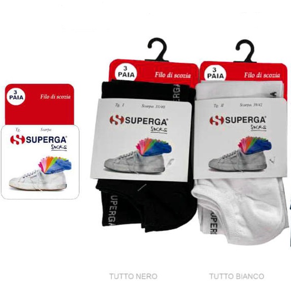 6 PAIA MINICALZE SUPERGA S748 FANTASMINI IN COTONEFILO DI SCOZIA BIANCO NERO - immagine 2