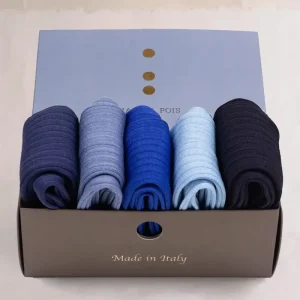 Box da N.5 Calze Lunghe Filo di Scozia Sfumature di Blu a Costine con Iniziali o Senza!