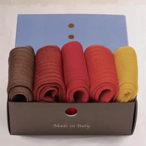 Box da N.5 Calze Lunghe Tonalità Calda a Costine in Filo di Scozia con Iniziali o Senza!