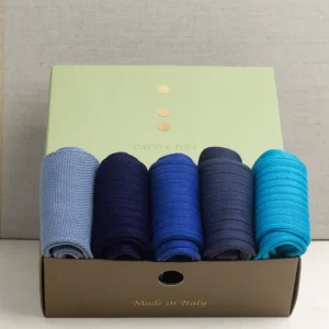 Box da N.5 Calze Lunghe Donna Sfumature di Blu Filo di Scozia con Iniziali o Senza!