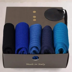 LuxBox N.5 Calze Sfumature di Blu Filo di Scozia Lavorazioni Miste e Fragranza con Iniziali o Senza!