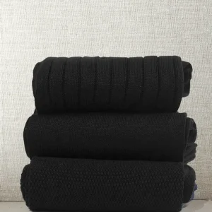 Box da N.3 Calze Mezzagamba in Filo di Scozia Nero in 3 Lavorazioni diverse con Iniziali o Senza!