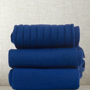 Box da N.3 Calze Mezzagamba in Filo di Scozia Blu ELETTRICO in 3 Lavorazioni diverse con Iniziali o Senza!