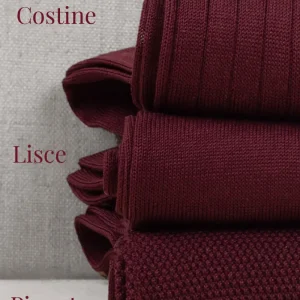 Box da N.3 Calze Lunghe in Filo di Scozia Bordeaux in 3 Lavorazioni diverse