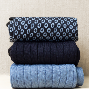 Box da N.3 Calze Lunghe Microbolle Tonalità di Blu in Filo di Scozia con Iniziali o Senza!