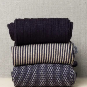 Box da N.3 Calze Lunghe Classic Blu in Lana e Cotone Pettinato con Iniziali o Senza!