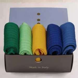 Box da N.5 Calze Lunghe Colori Vivaci a Costine in Filo di Scozia con Iniziali o Senza!